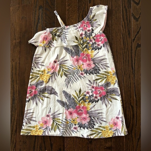 Jessica Simpson Girls 6X Ruffled One-Shoulder White Tropical Palm Dress - VGUC! - Picture 1 of 9